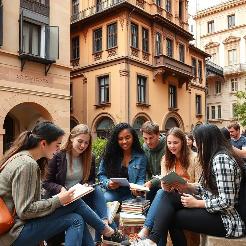 International students studying at a university campus in Spain