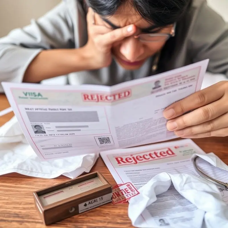 Rejected Spanish visa application held by frustrated applicant.