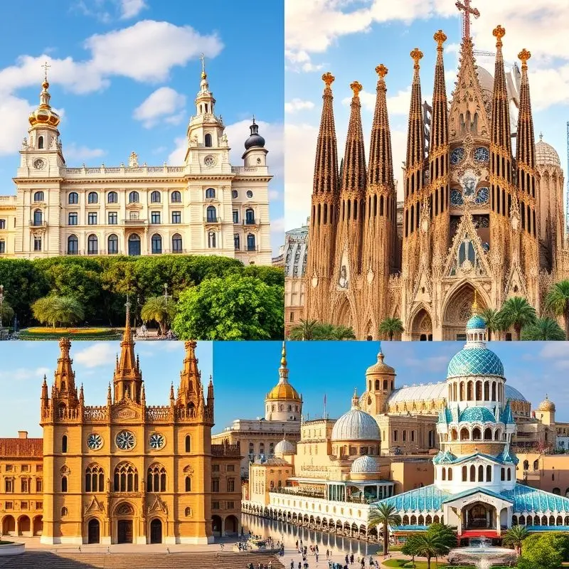 Montage of must-see cities in Spain with iconic landmarks.