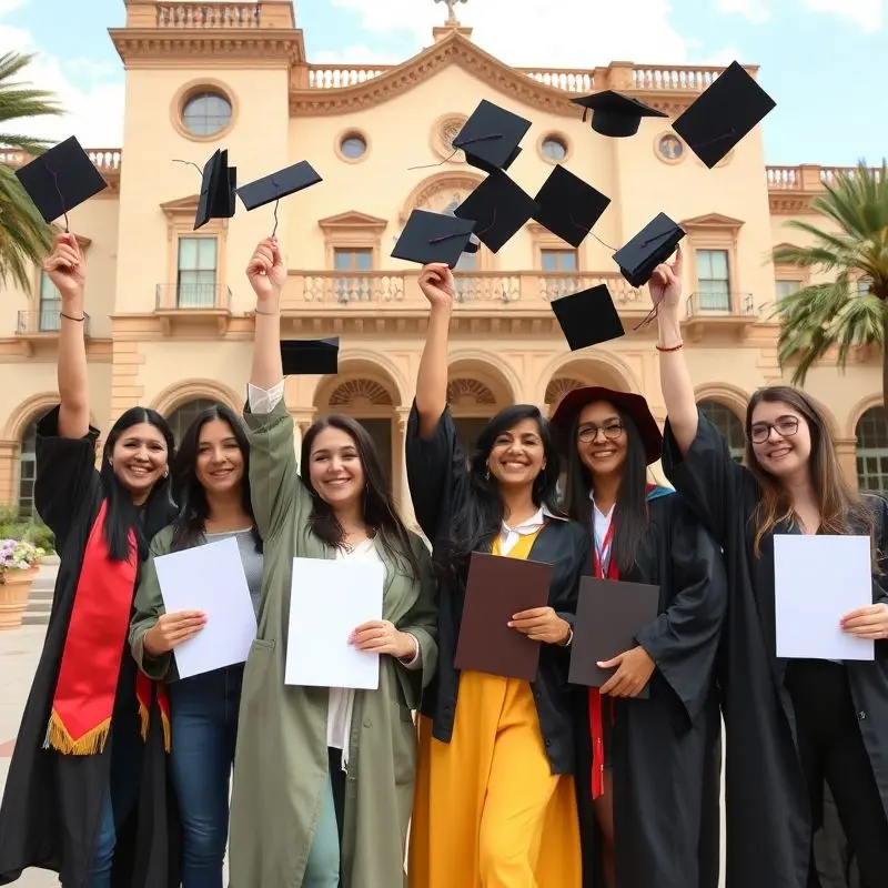 Graduates celebrating outside a Spanish university after receiving diplomas