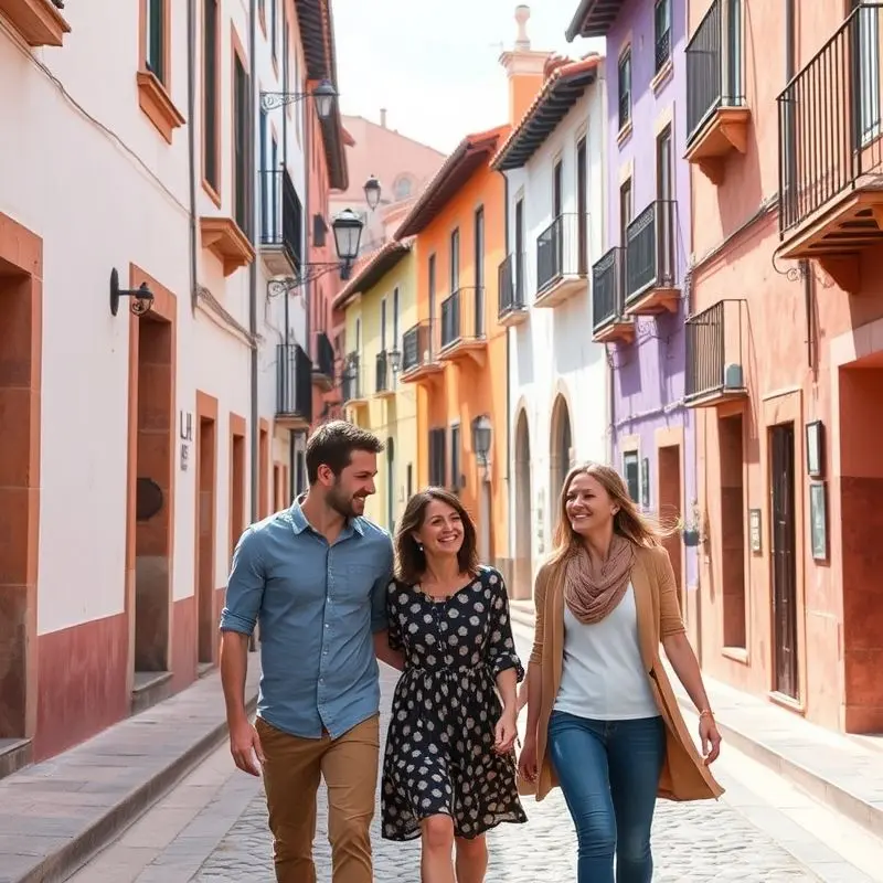 Family walking together in a historic Spanish town