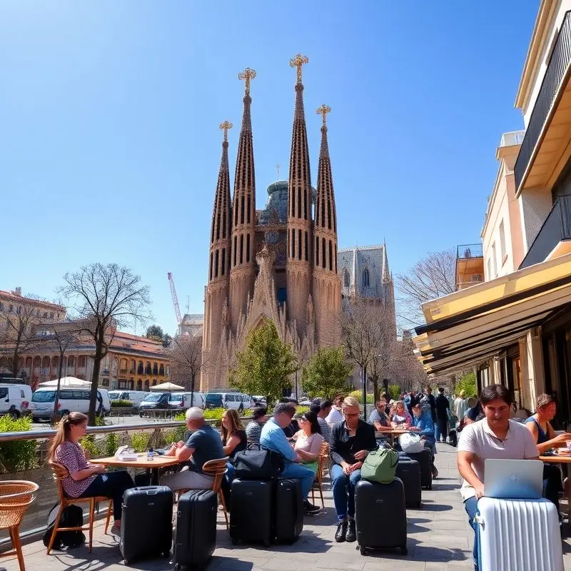 Stunning view of Barcelona city with travelers preparing for their trip to Spain.