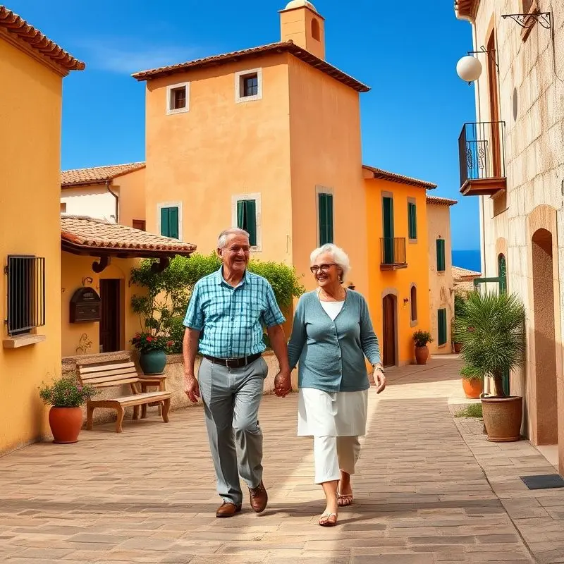 Retired couple enjoying life in a peaceful Spanish coastal village