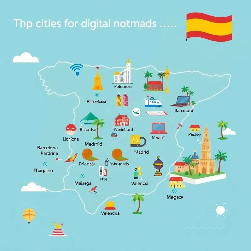 Map of Spain showing top cities for digital nomads in 2025
